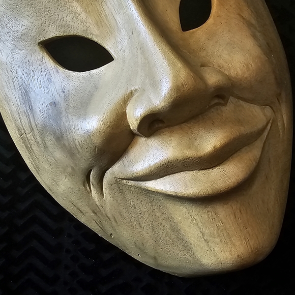 Vintage Comedy/Tragedy Handcarved Wood Mask - Picture 6 of 8